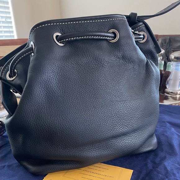 Dooney & Bourke Black Pebble Grain Leather Drawstring Bag 11 X 10.75 NEW - Picture 2 of 16